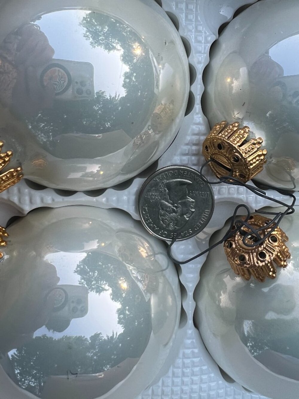 Vintage Krebs glass holiday ornaments white 6 pack made in US NWT
